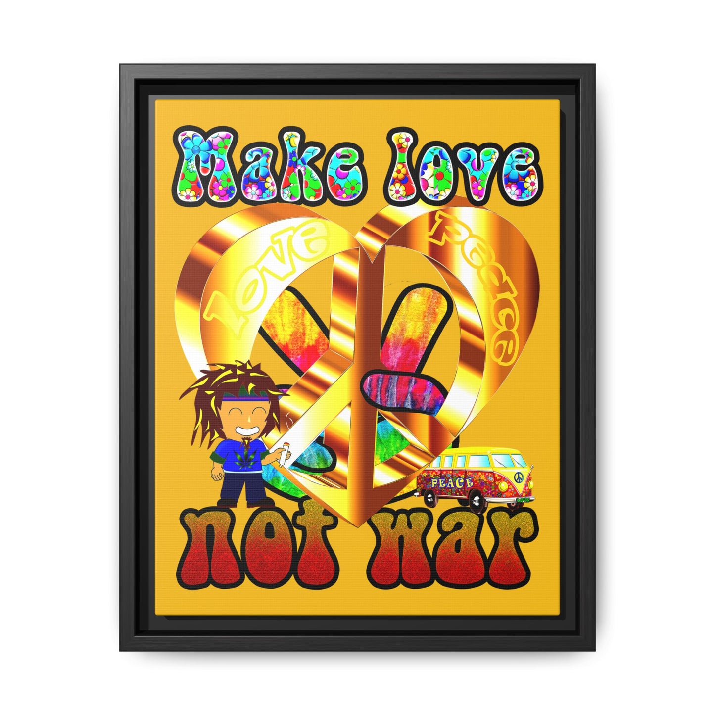 love peace - framed canvas art (yellow)