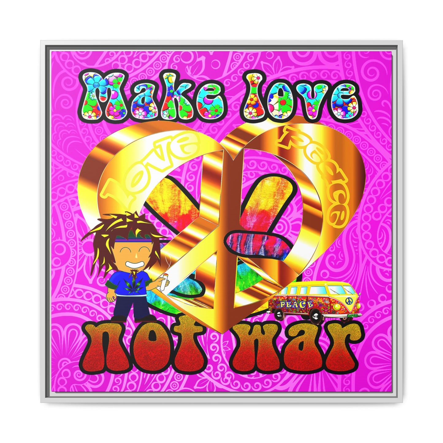love peace - framed canvas art (pink swirl)