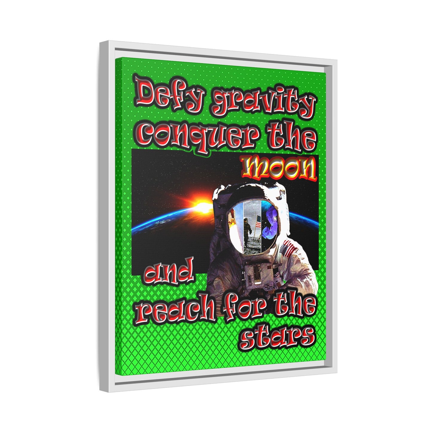 defy conquer reach - framed canvas art (logo green)