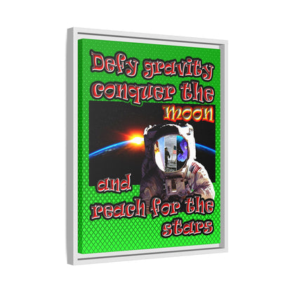 defy conquer reach - framed canvas art (logo green)