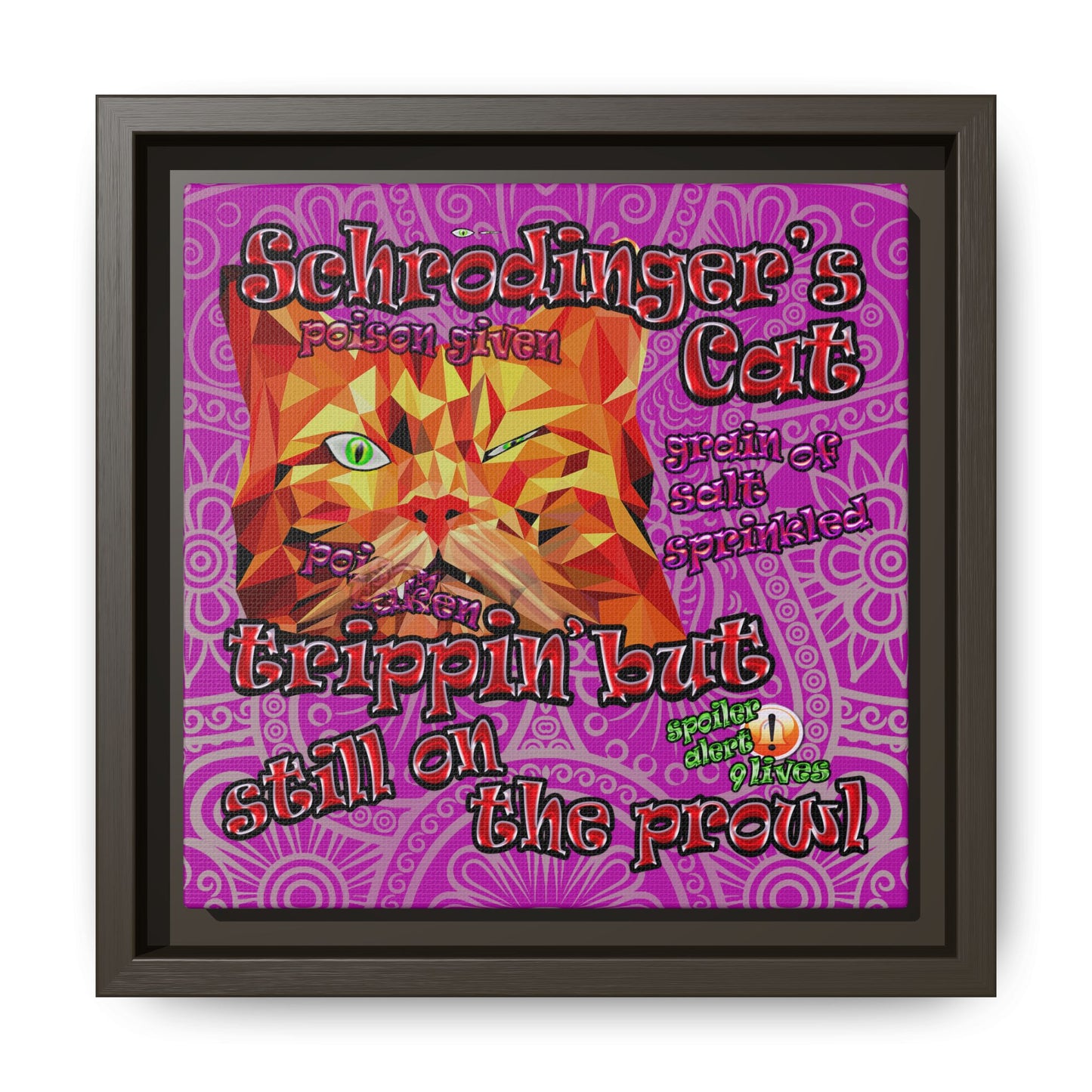 schrodinger's cat - framed canvas art (pink swirl)