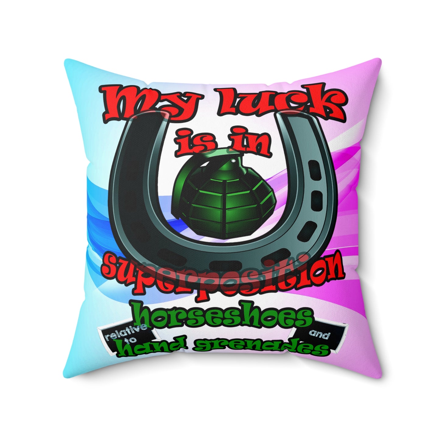 my luck - Spun Polyester Square Pillow - (light blue-pink wave)