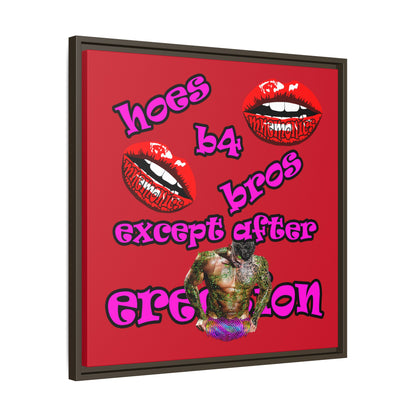 hoes b4 bros - framed canvas art (dark red)