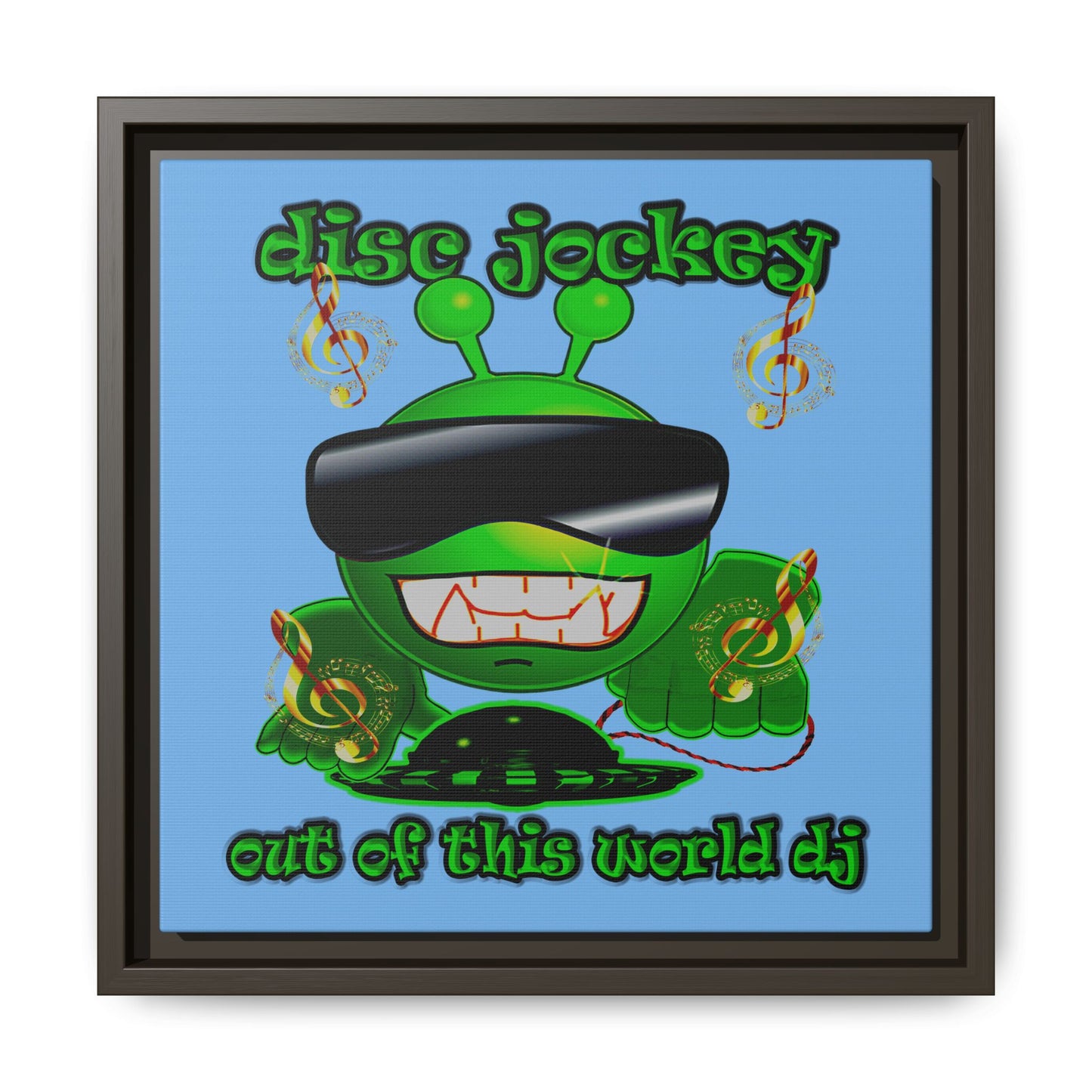 disc jockey - framed canvas art (light blue)