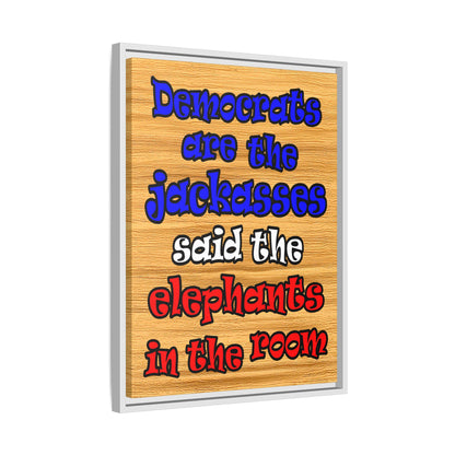 donkeys and elephants - framed canvas art (butterscotch wood finish)