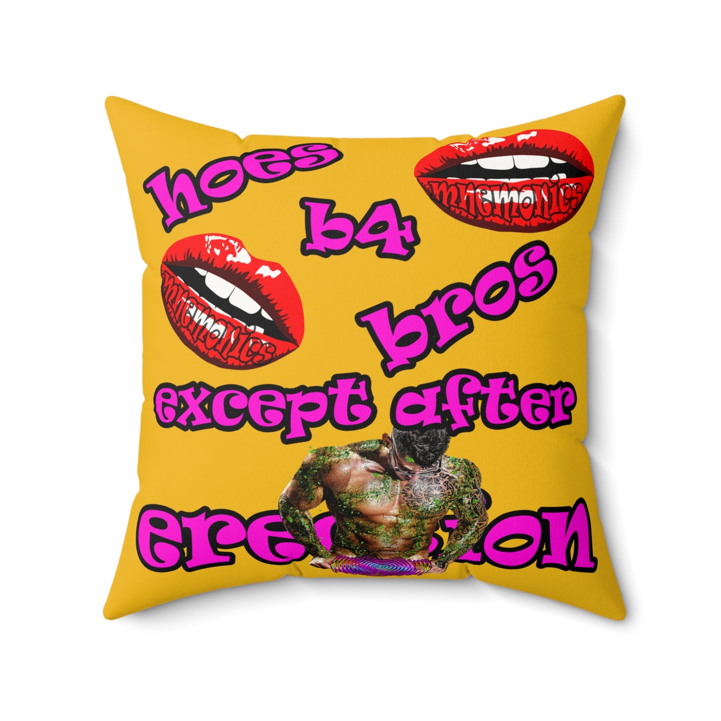 hoes b4 bros - Faux Suede Square Pillow - (yellow)
