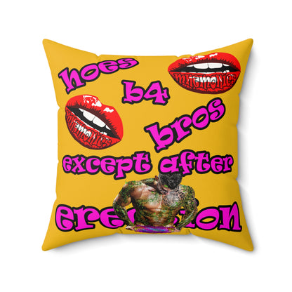 hoes b4 bros - Faux Suede Square Pillow - (yellow)