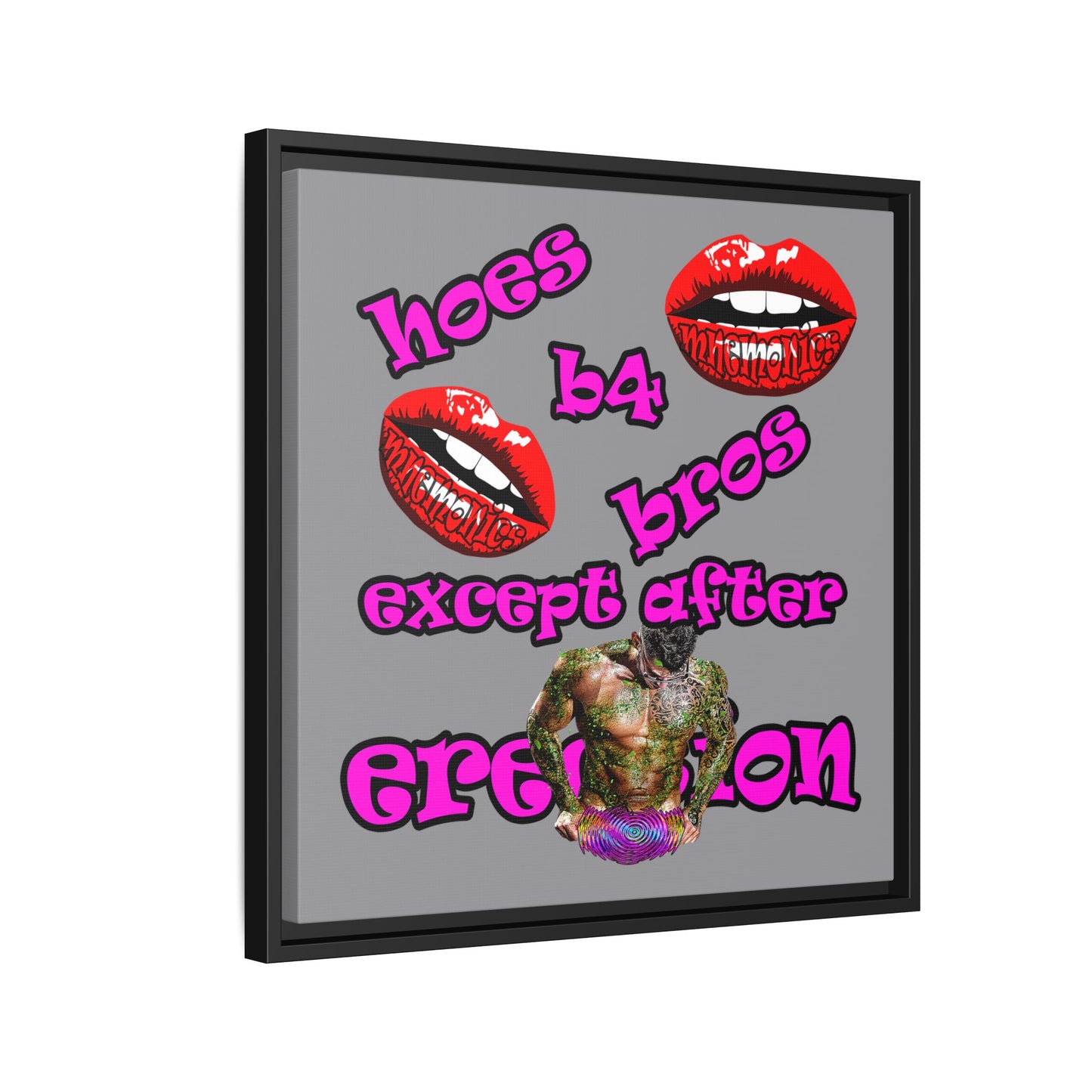 hoes b4 bros - framed canvas art (grey)