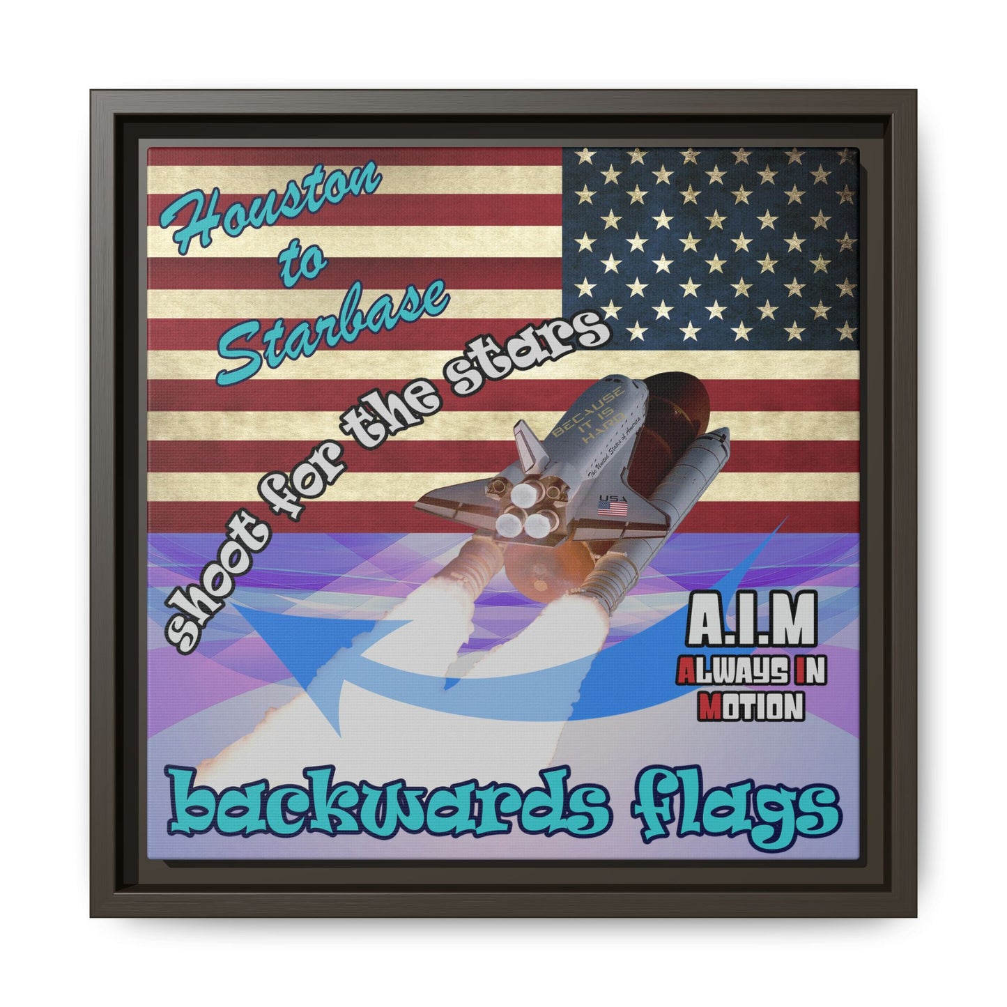 shoot for the stars - framed canvas art (light blue-pink wave)