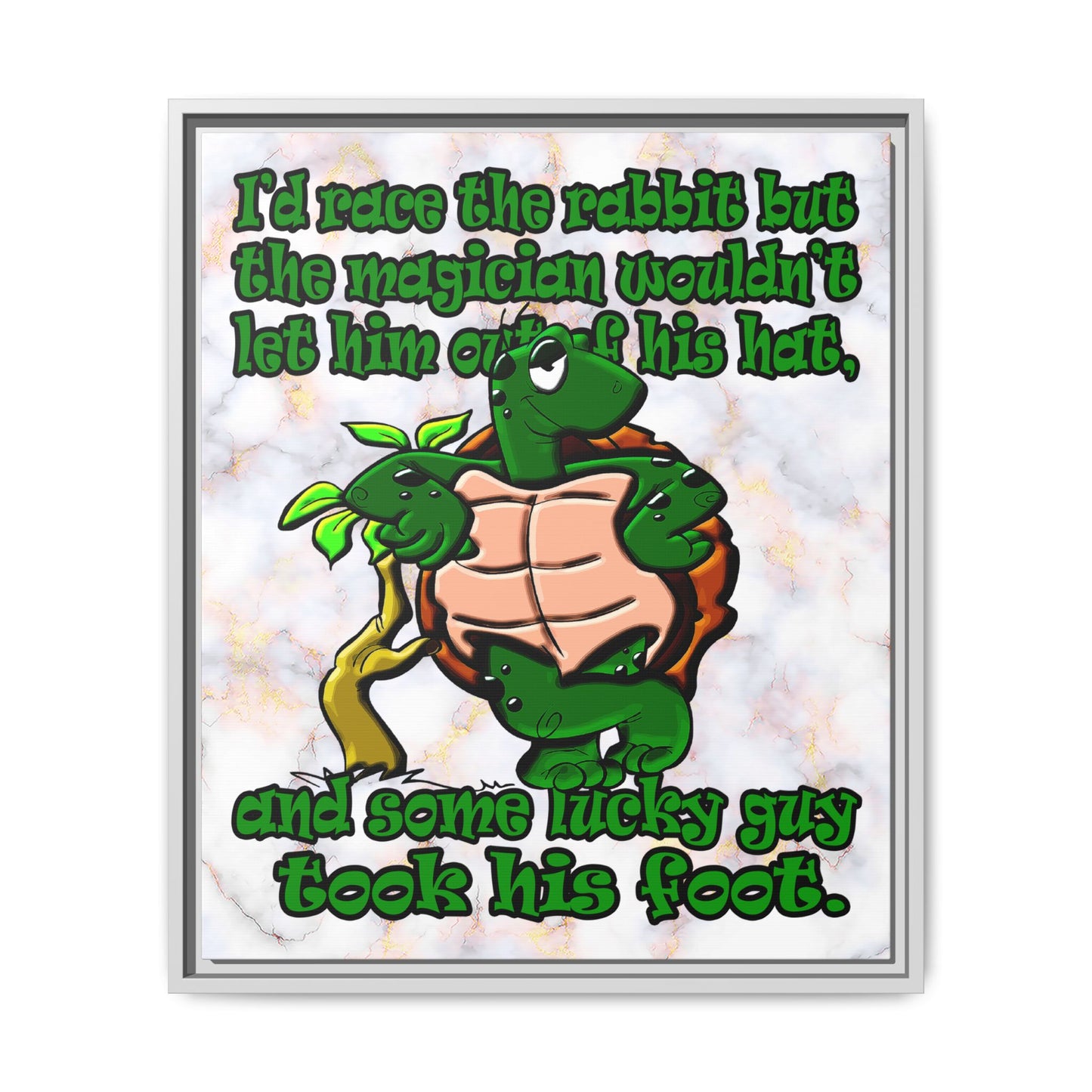 turtle race - framed canvas art (white marble)