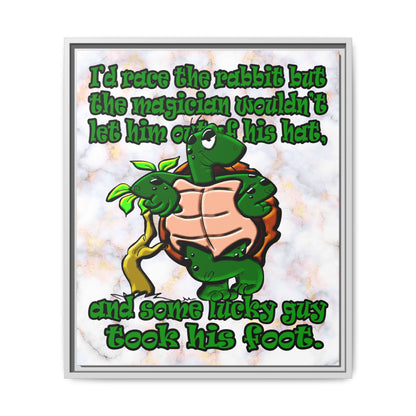 turtle race - framed canvas art (white marble)