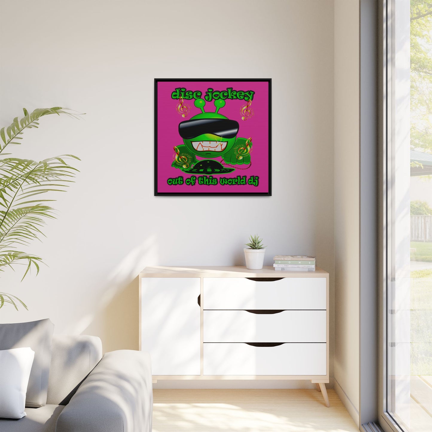 disc jockey - framed canvas art (pink)