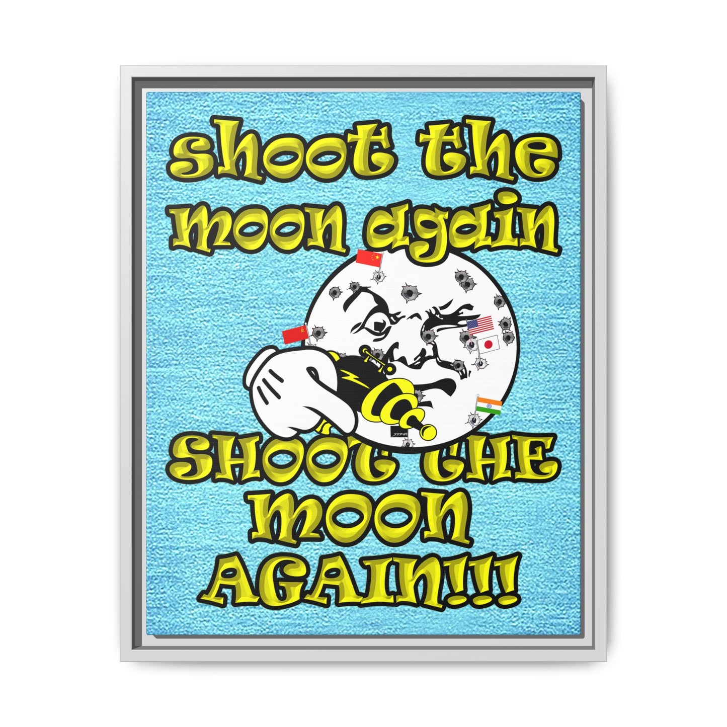 shoot the moon again - framed canvas art (faded blue)