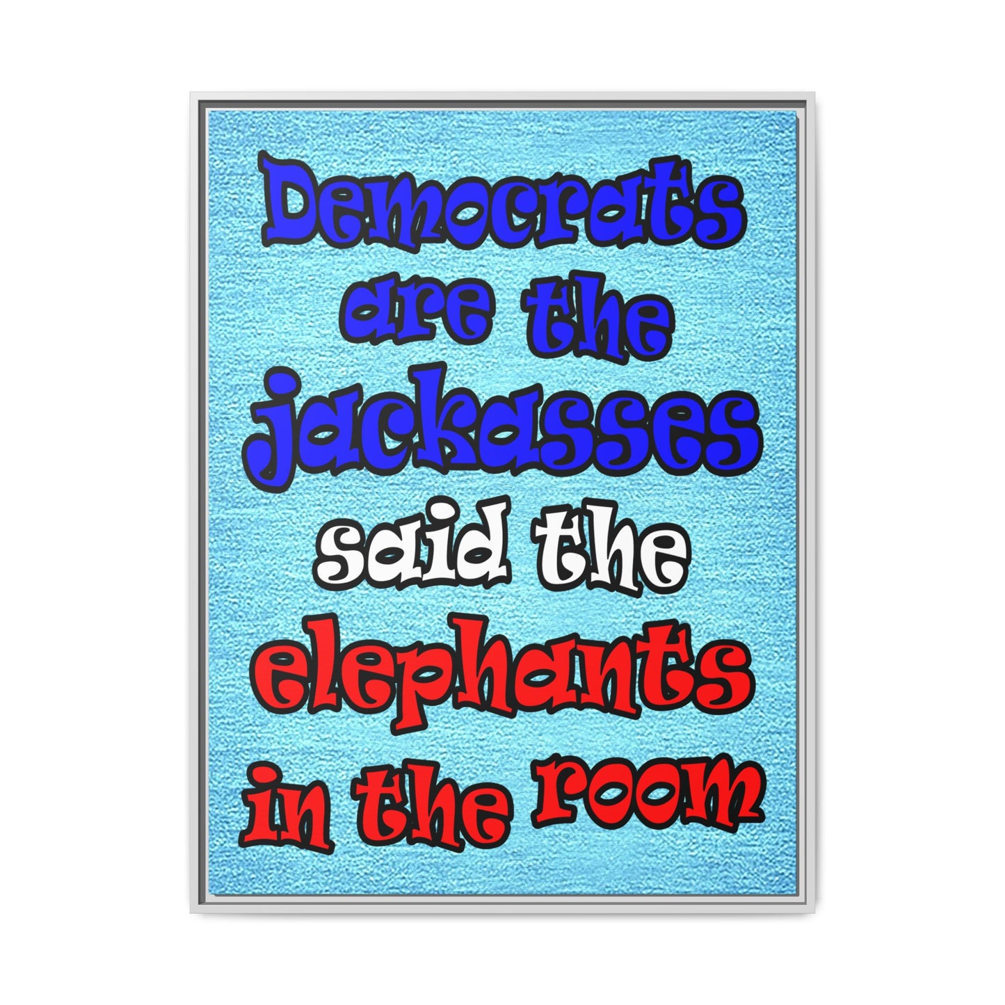 donkeys and elephants - framed canvas art (faded blue)