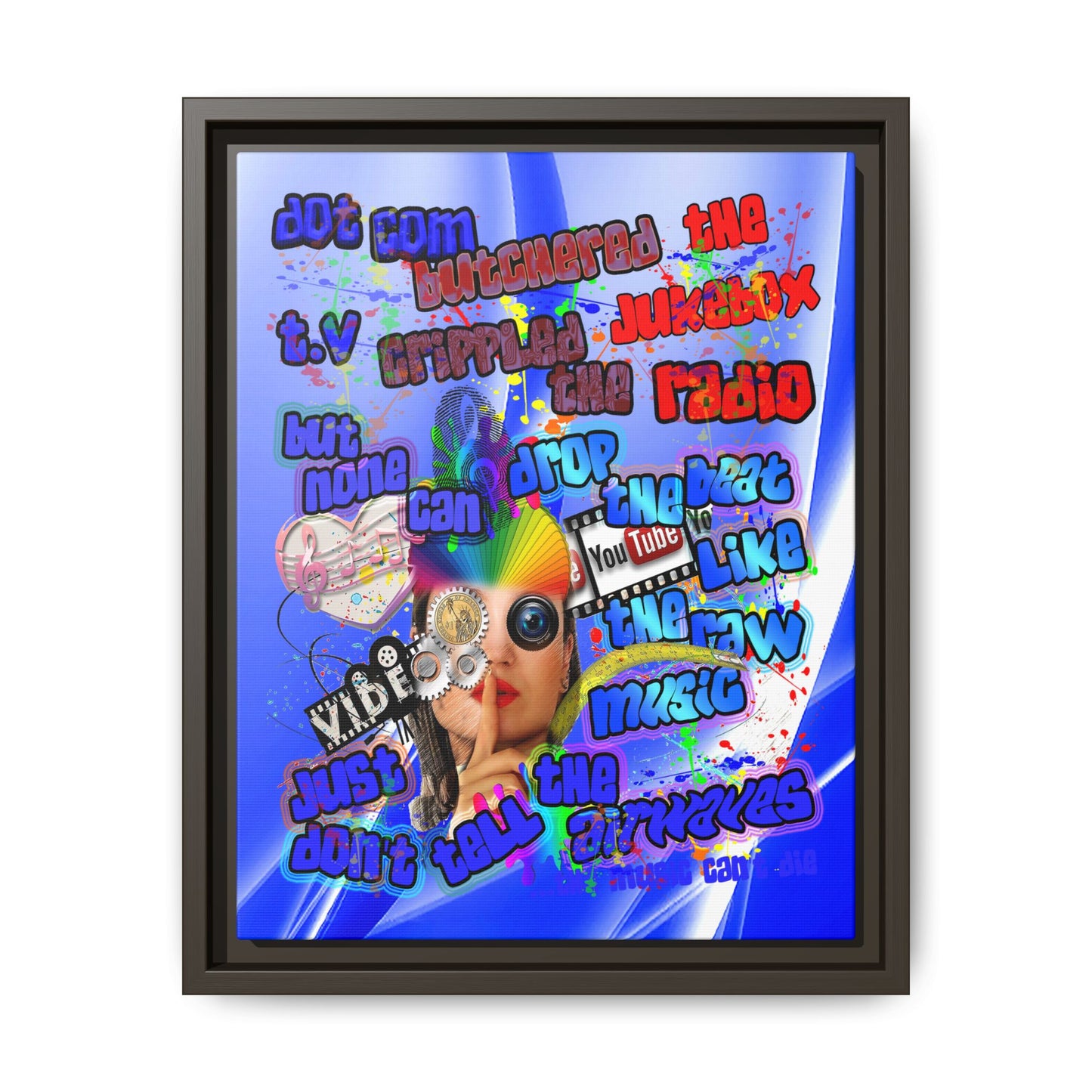 drop the beat - framed canvas art (blue-white wave)