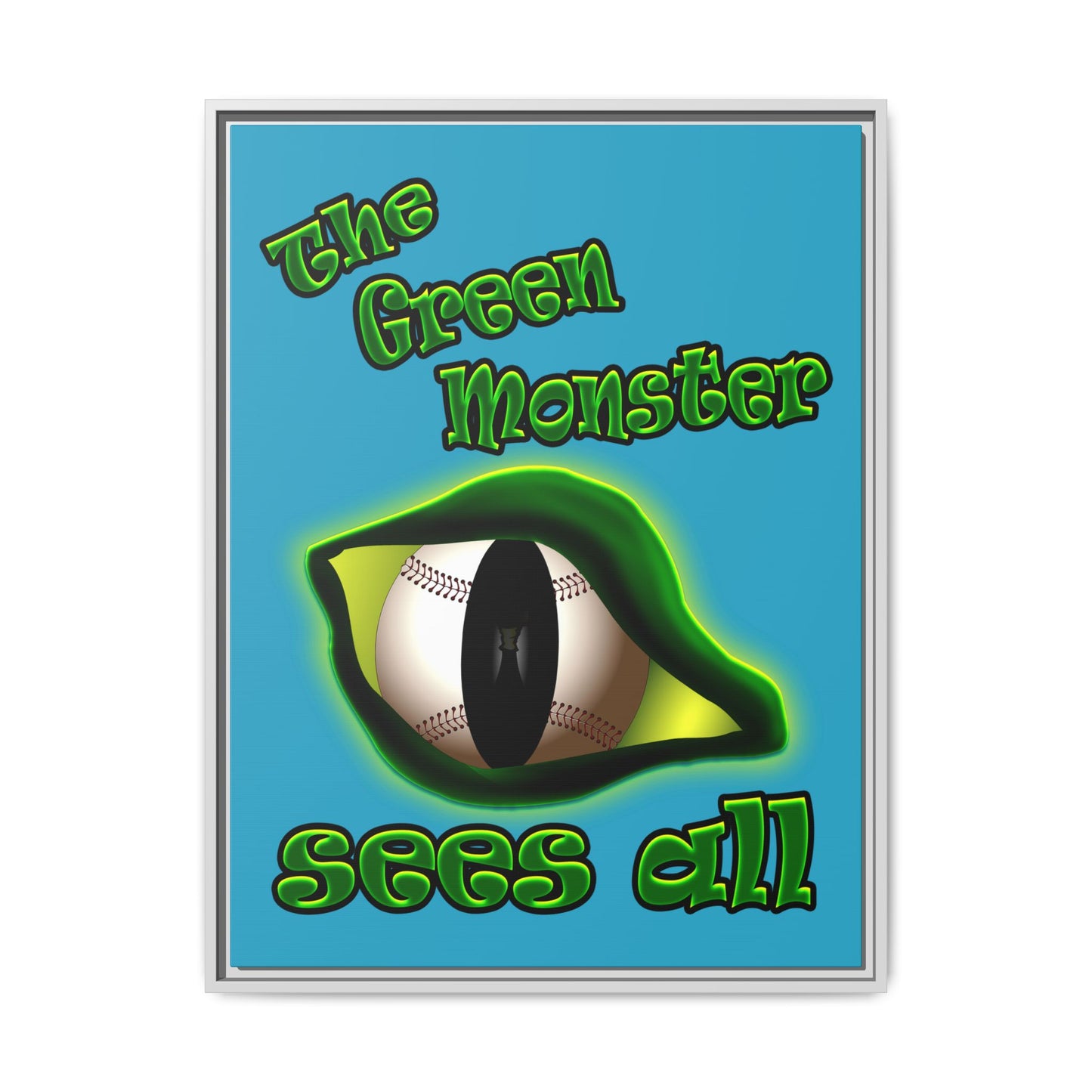green monster - framed canvas art (turquoise)