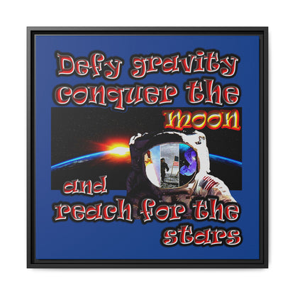 defy conquer reach - framed canvas art (dark blue)