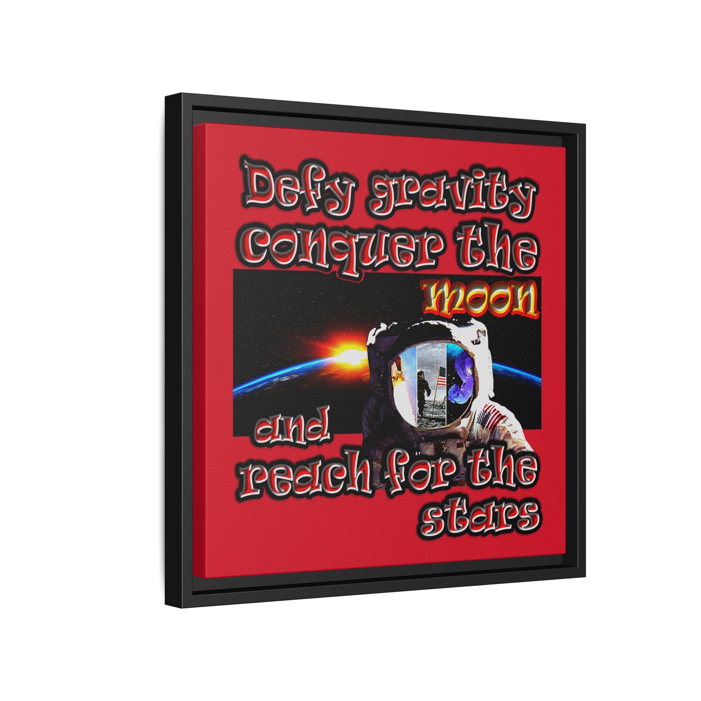 defy conquer reach - framed canvas art (dark red)