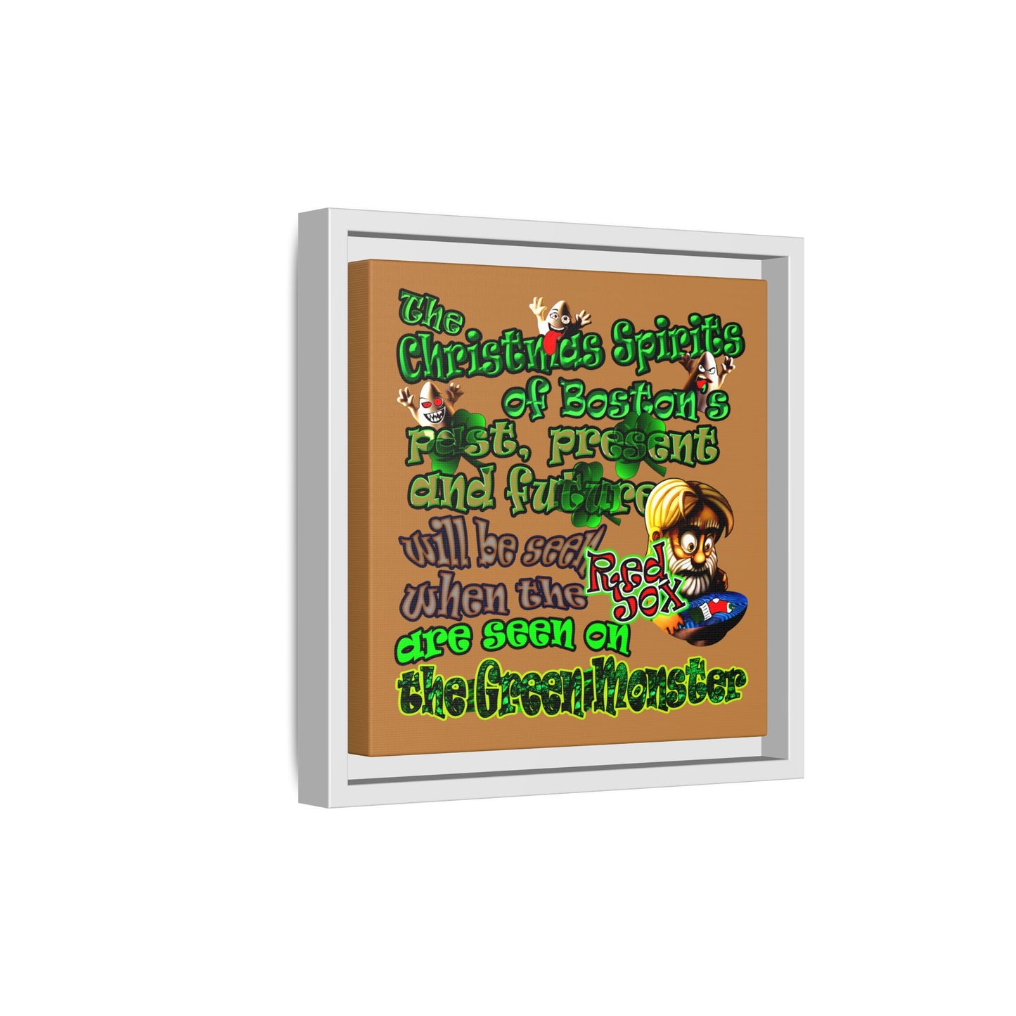 christmas spirits of boston - framed canvas art (light brown)