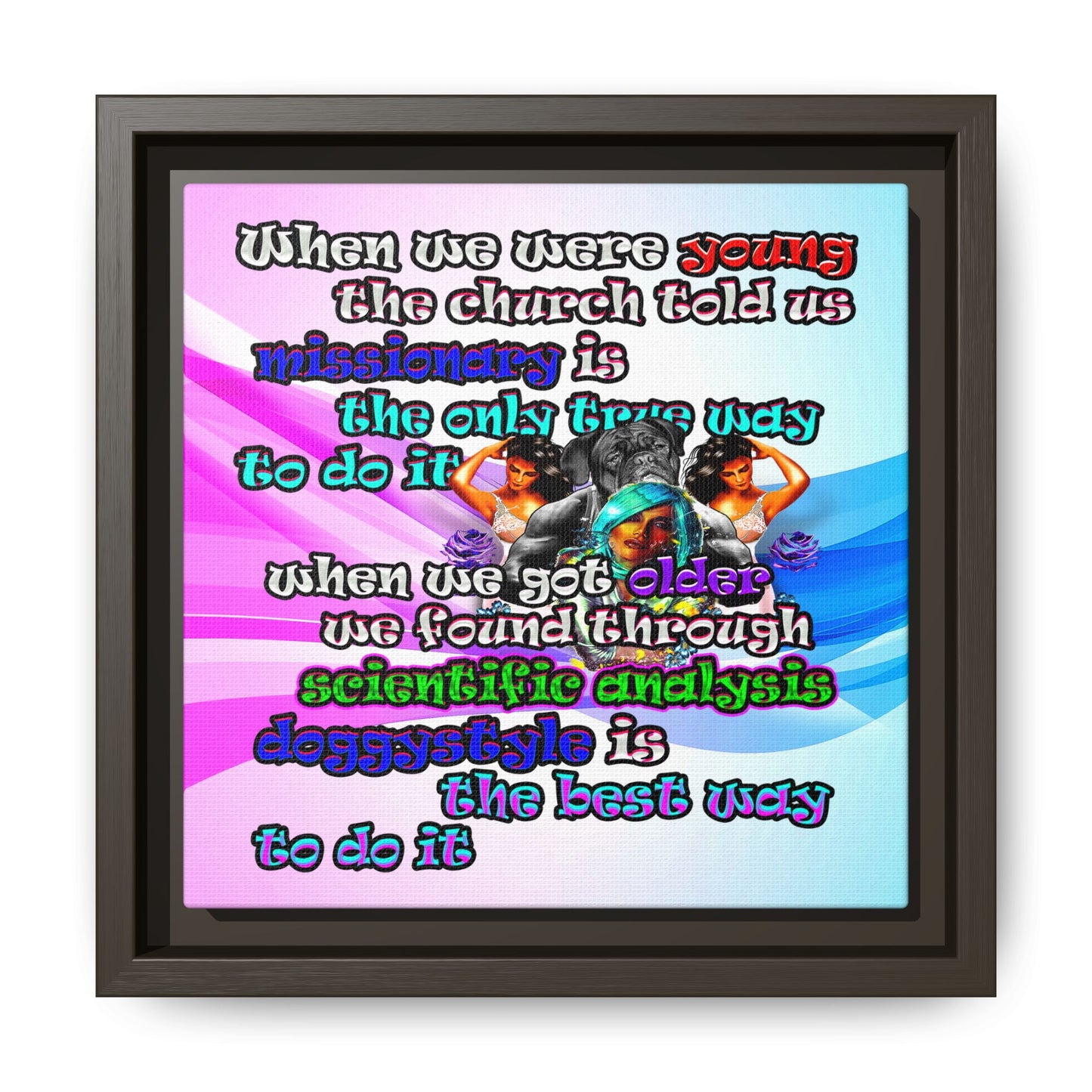 doggystyle - framed canvas art (light blue-pink wave)