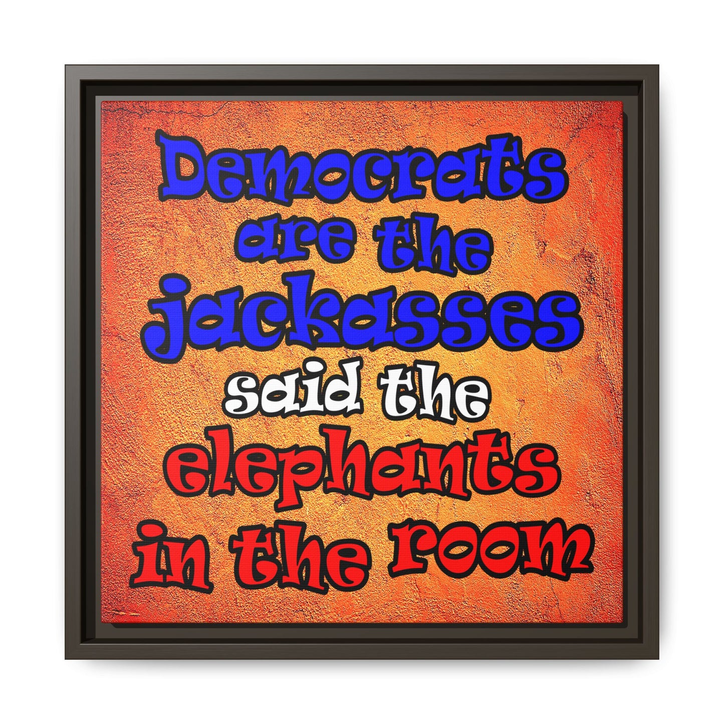 donkeys and elephants - framed canvas art (burnt orange)