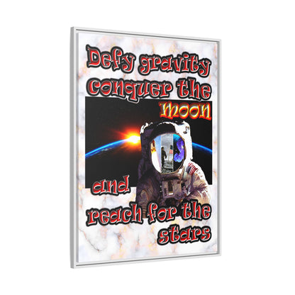 defy conquer reach - framed canvas art (white marble)