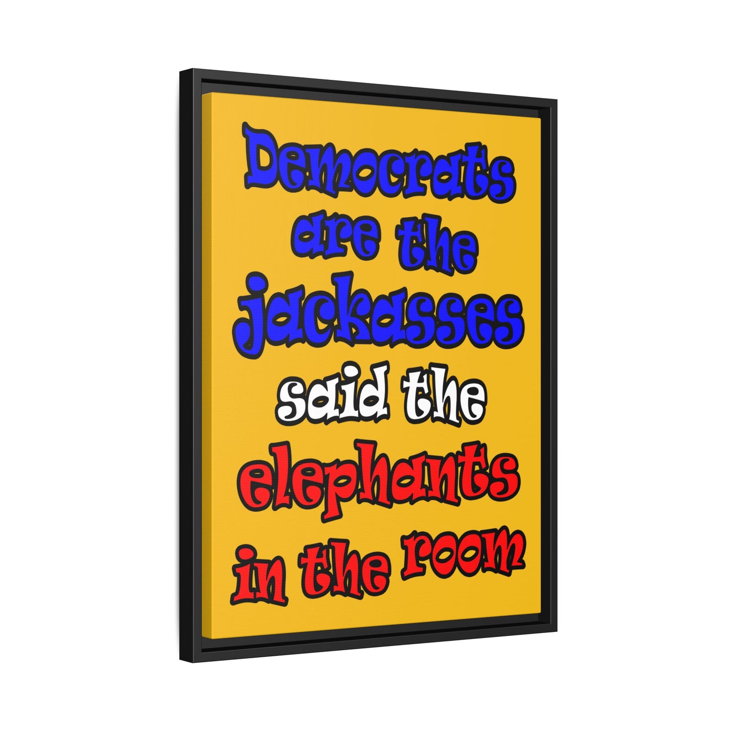 donkeys and elephants - framed canvas art (yellow)