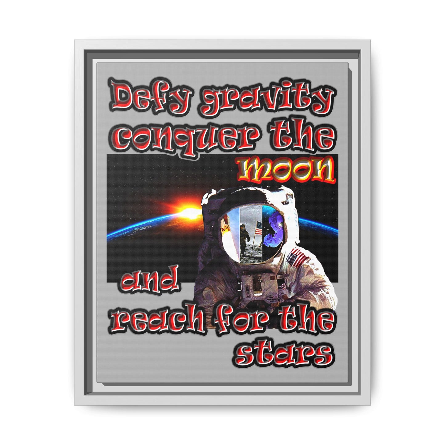 defy conquer reach - framed canvas art (light grey)