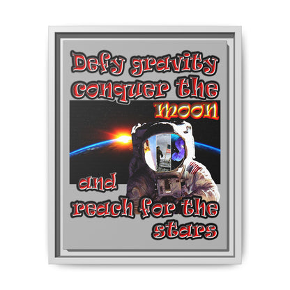 defy conquer reach - framed canvas art (light grey)