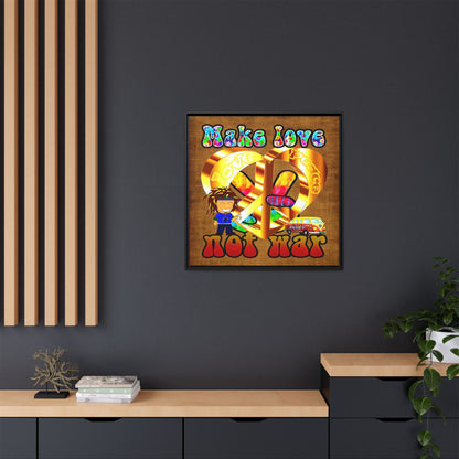 love peace - framed canvas art (brown papyrus)