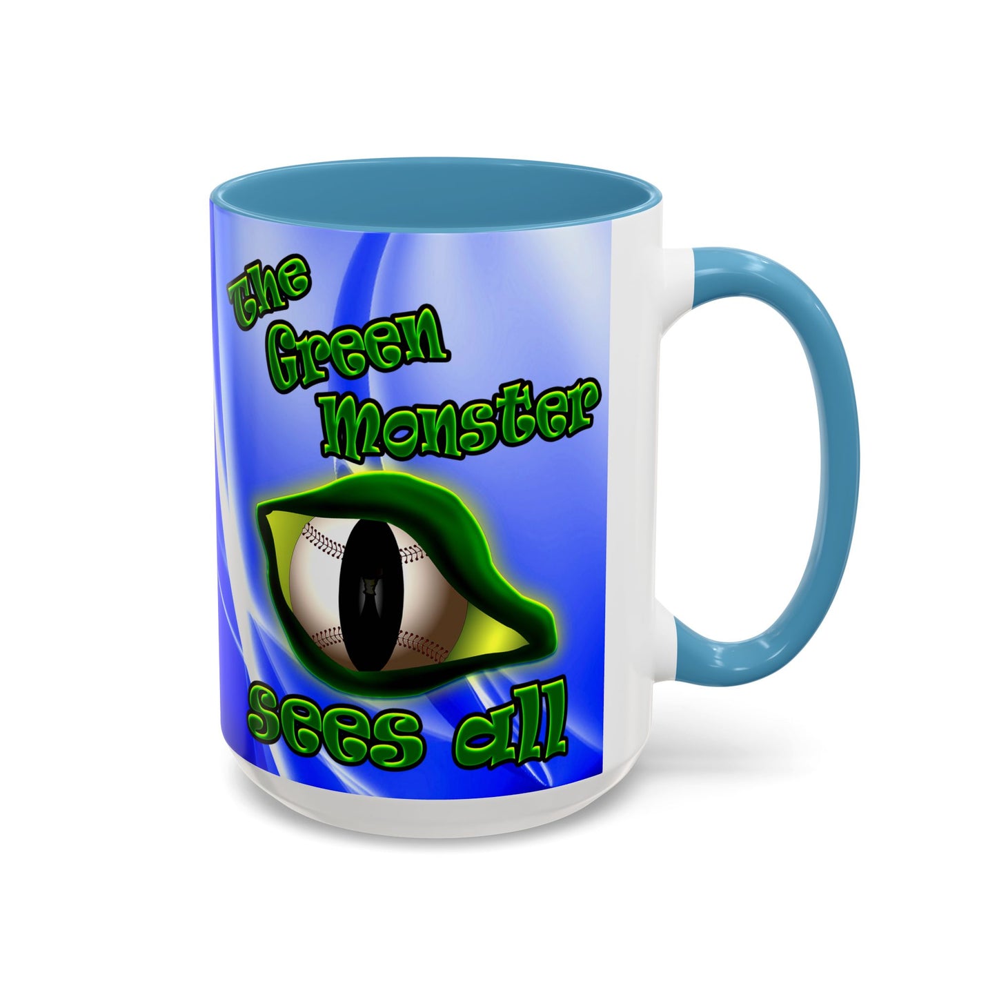 green monster - Accent Mug (blue-white wave)