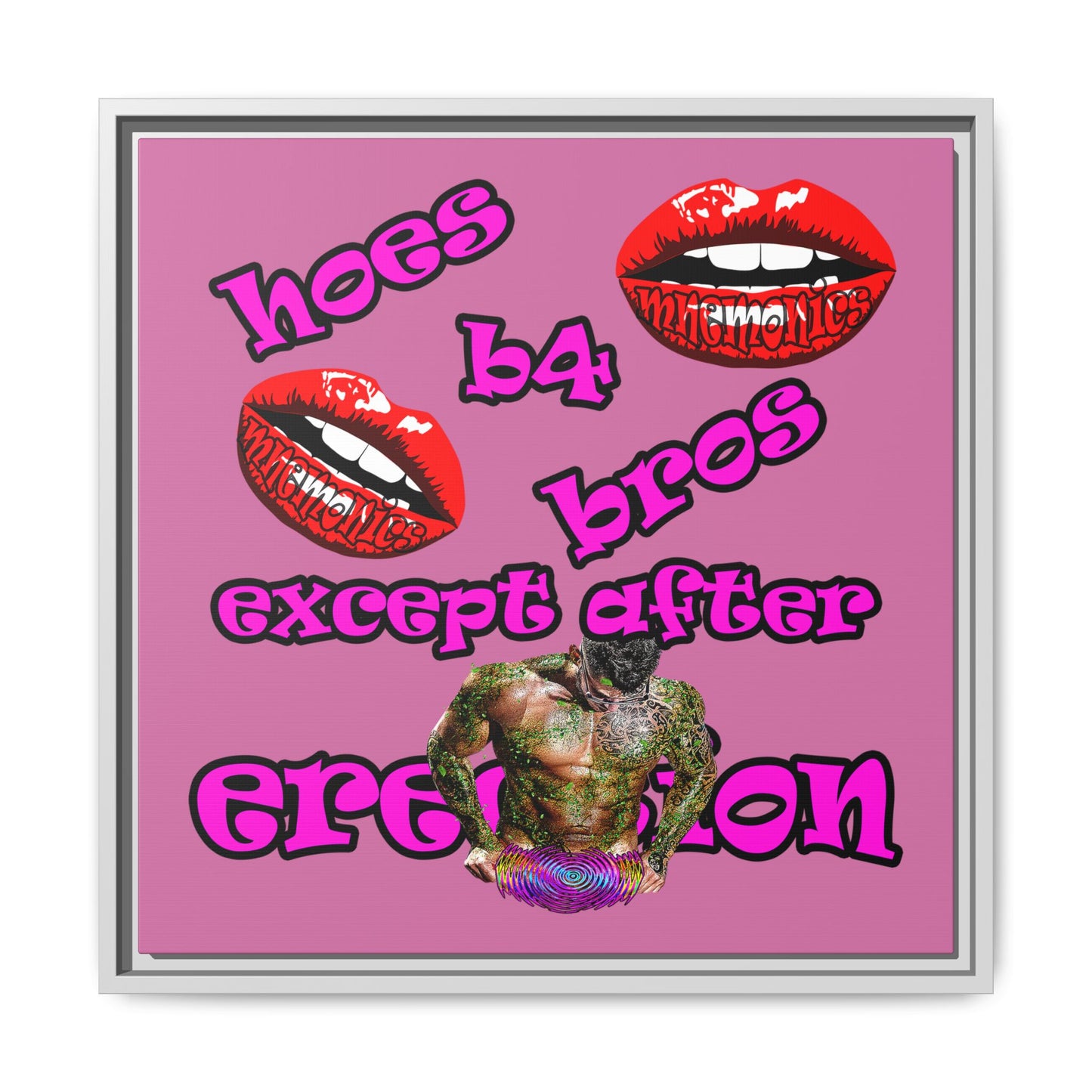 hoes b4 bros - framed canvas art (light pink)