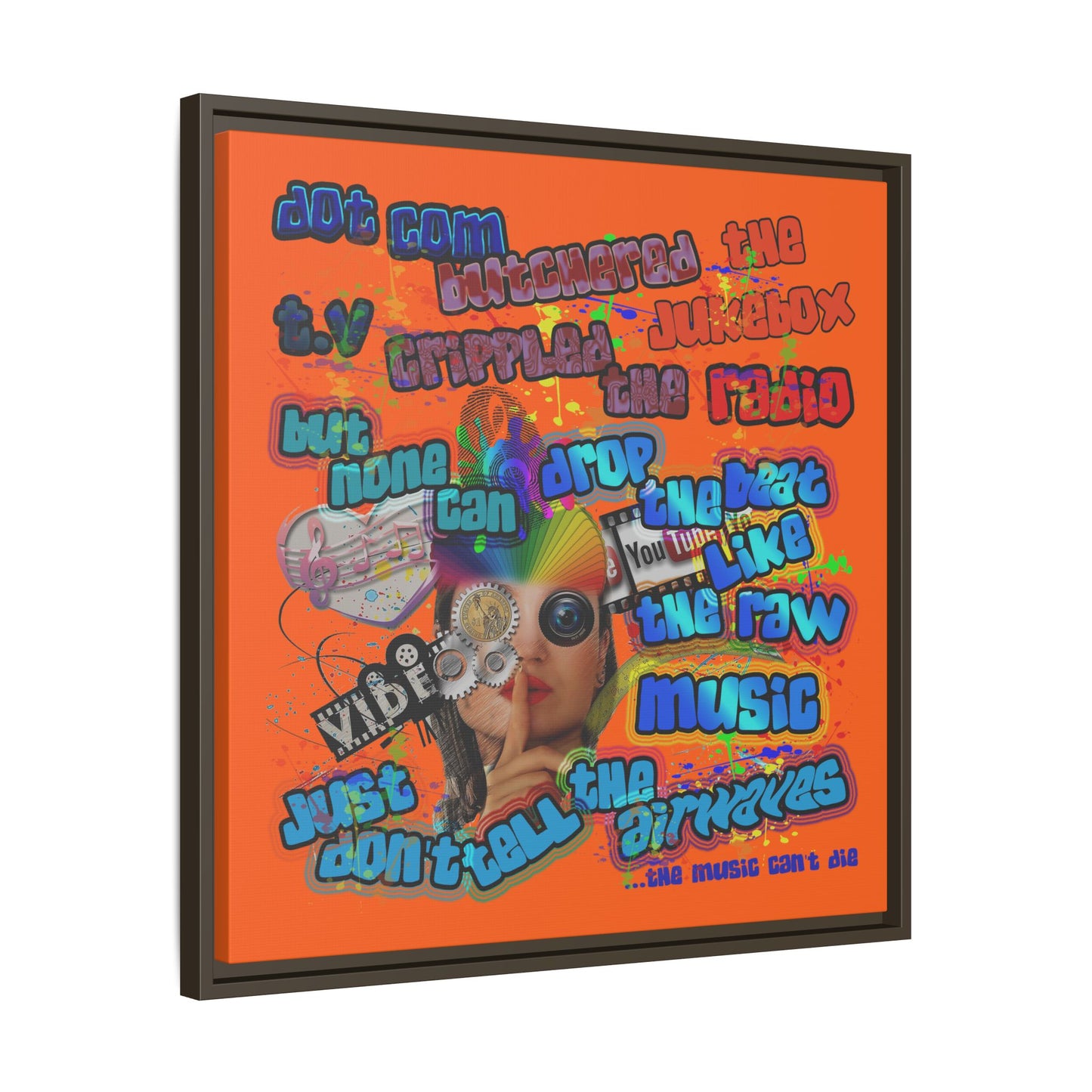 drop the beat - framed canvas art (orange)