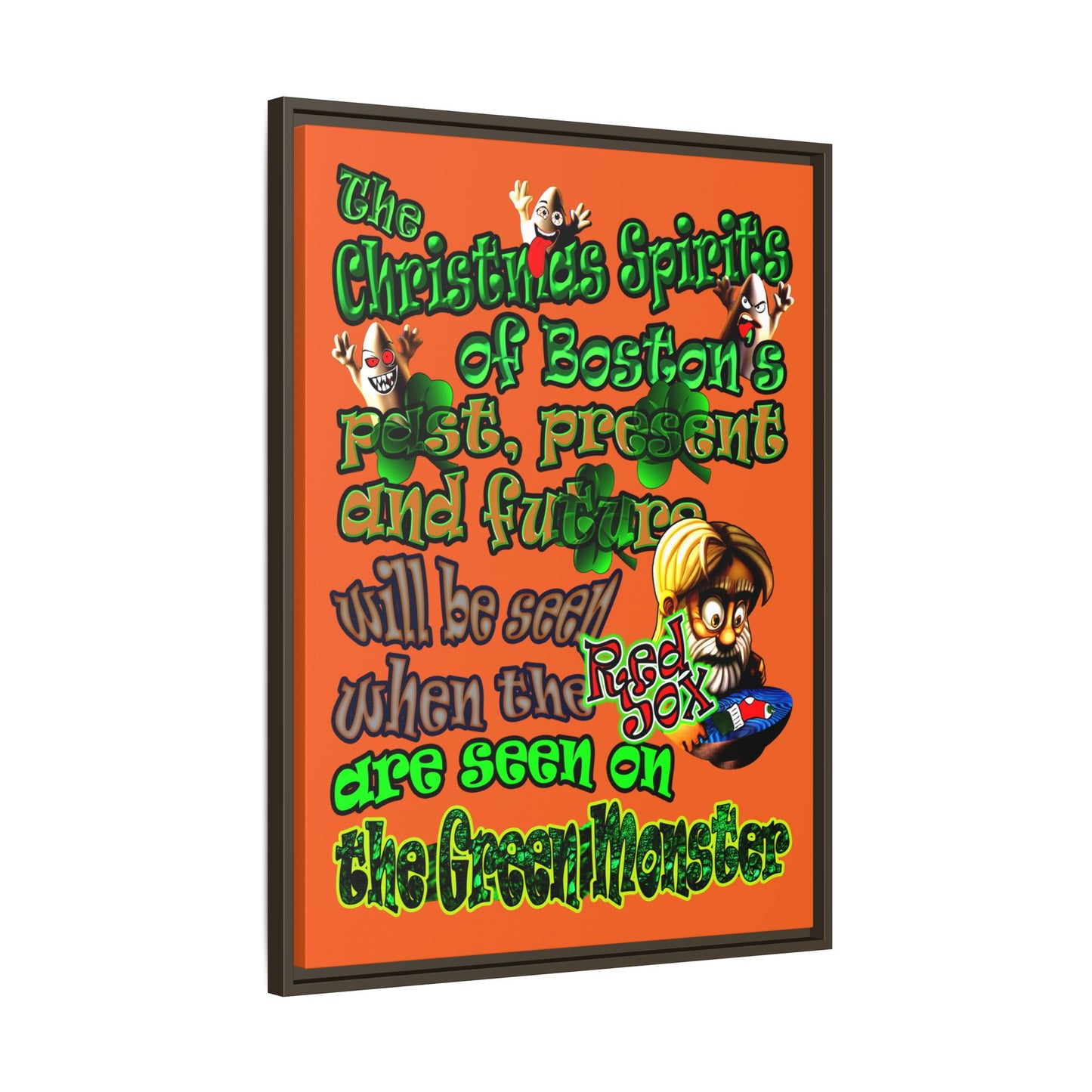 christmas spirits of boston - framed canvas art (orange)