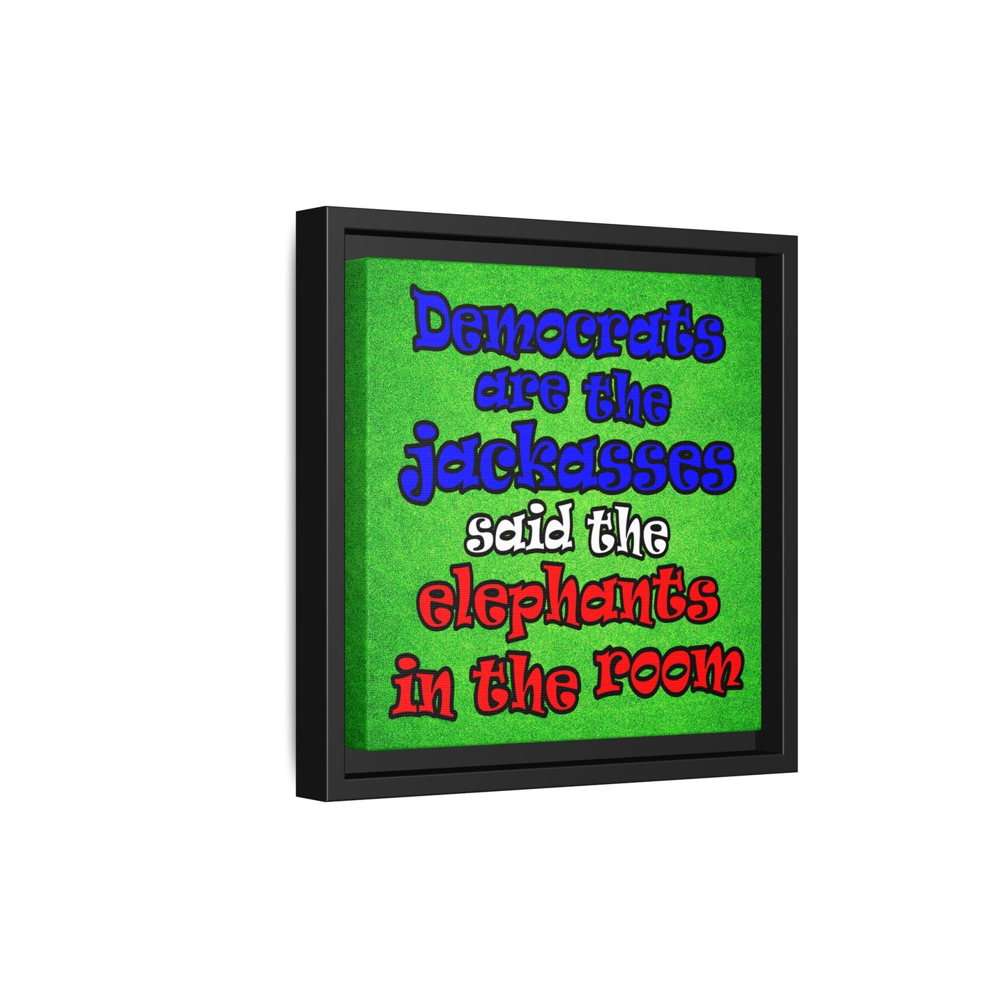 donkeys and elephants - framed canvas art (green turf)