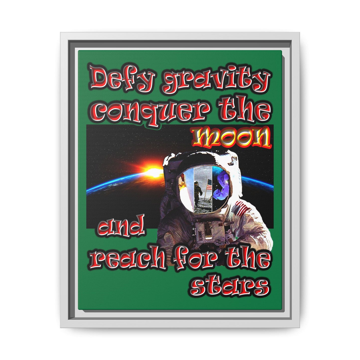 defy conquer reach - framed canvas art (dark green)