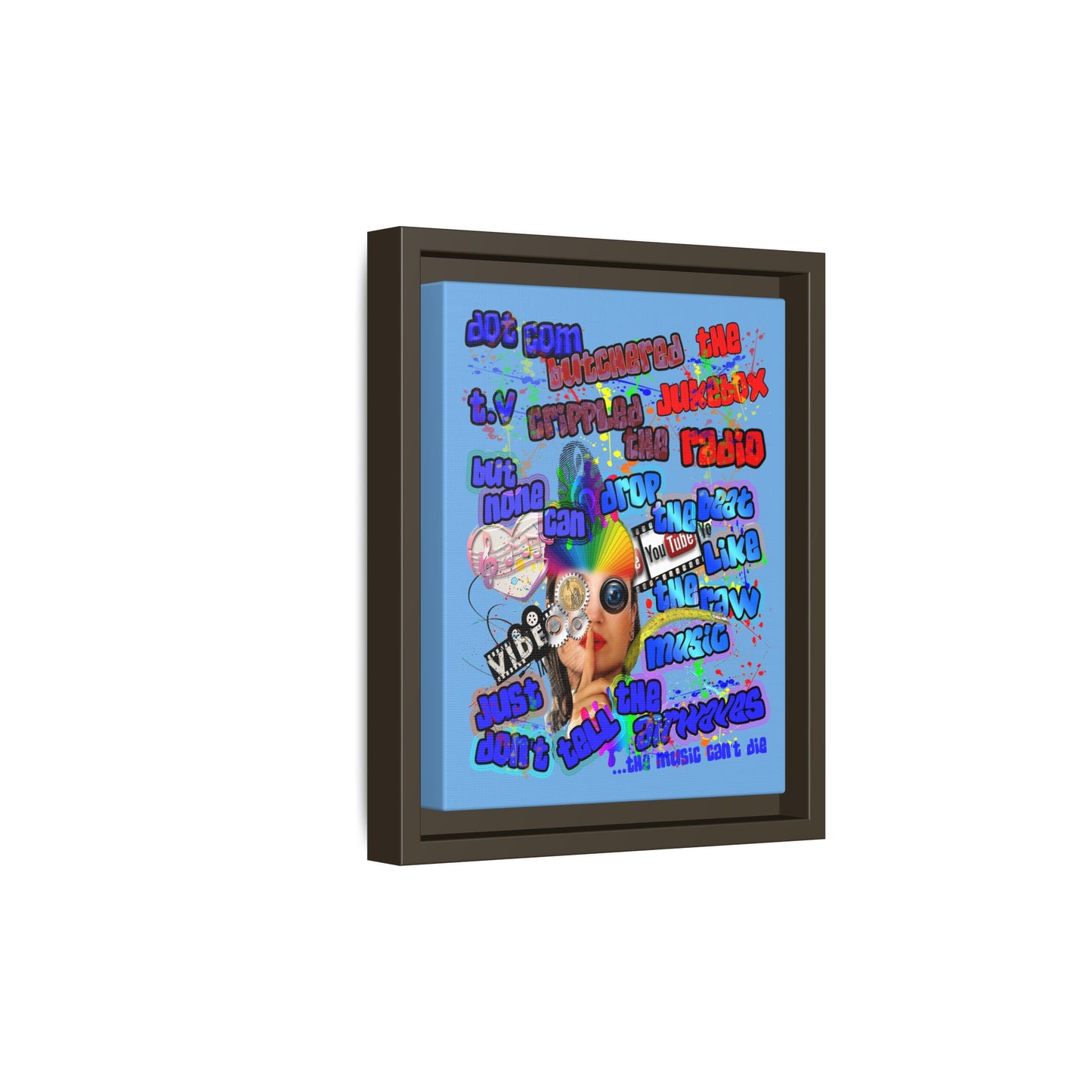 drop the beat - framed canvas art (light blue)