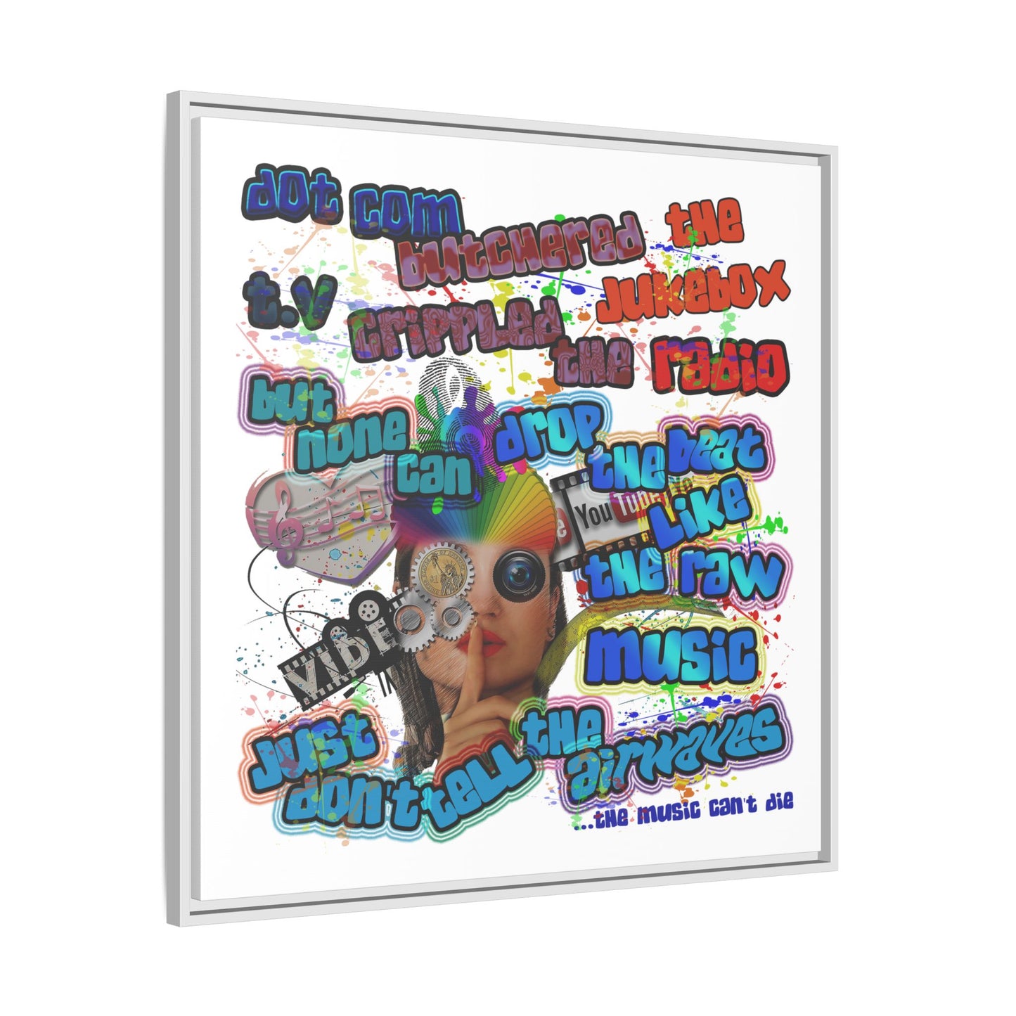 drop the beat - framed canvas art (white)