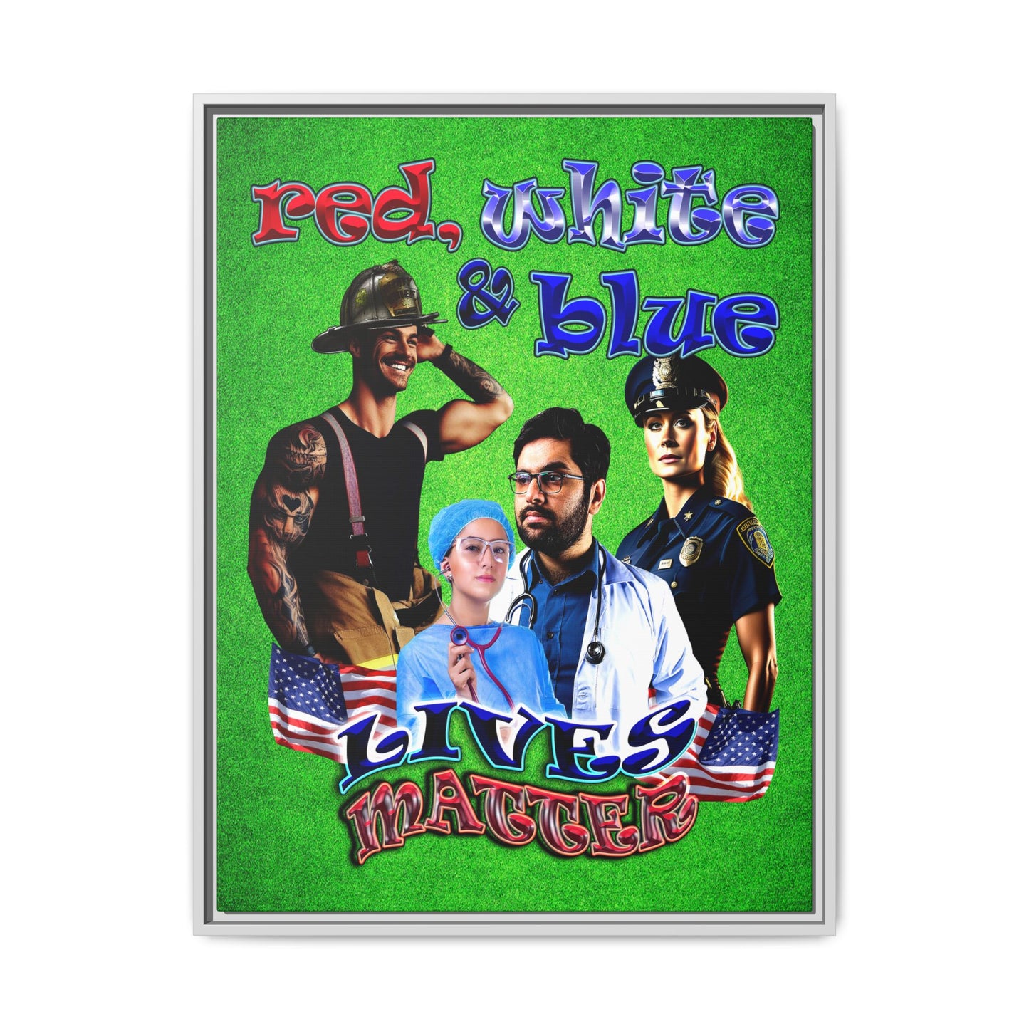 rw&b lives matter - framed canvas art (green turf)