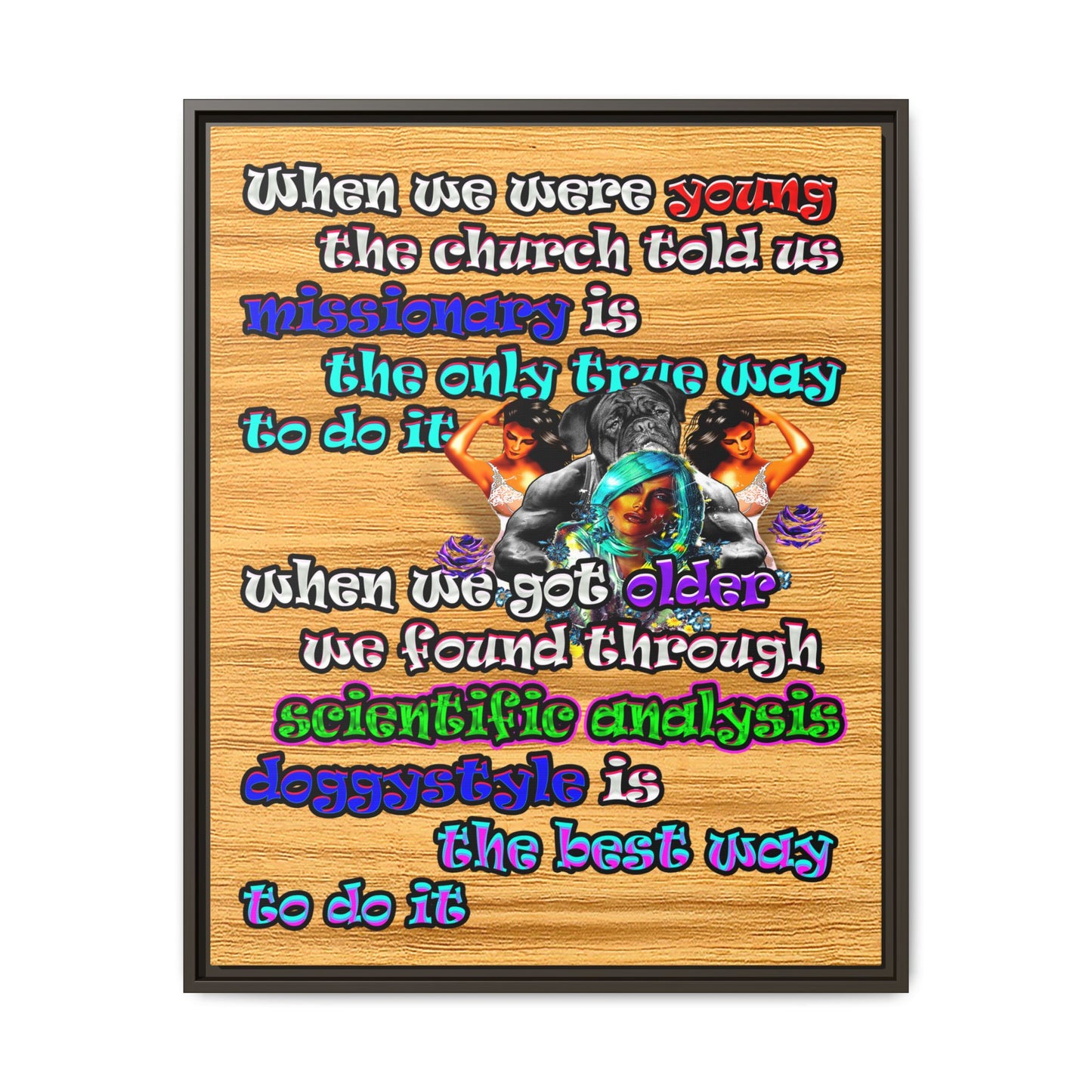 doggystyle - framed canvas art (butterscotch wood finish)