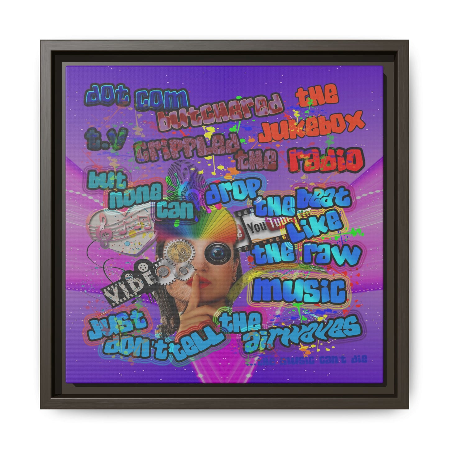 drop the beat - framed canvas art (purple-pink wave)