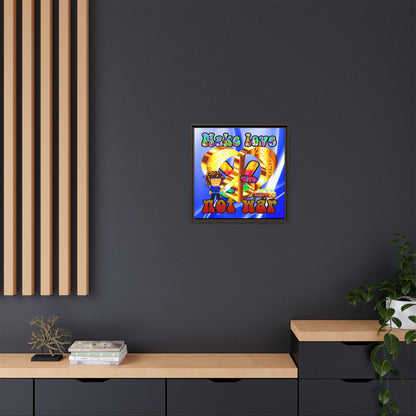 love peace - framed canvas art (blue-white wave)