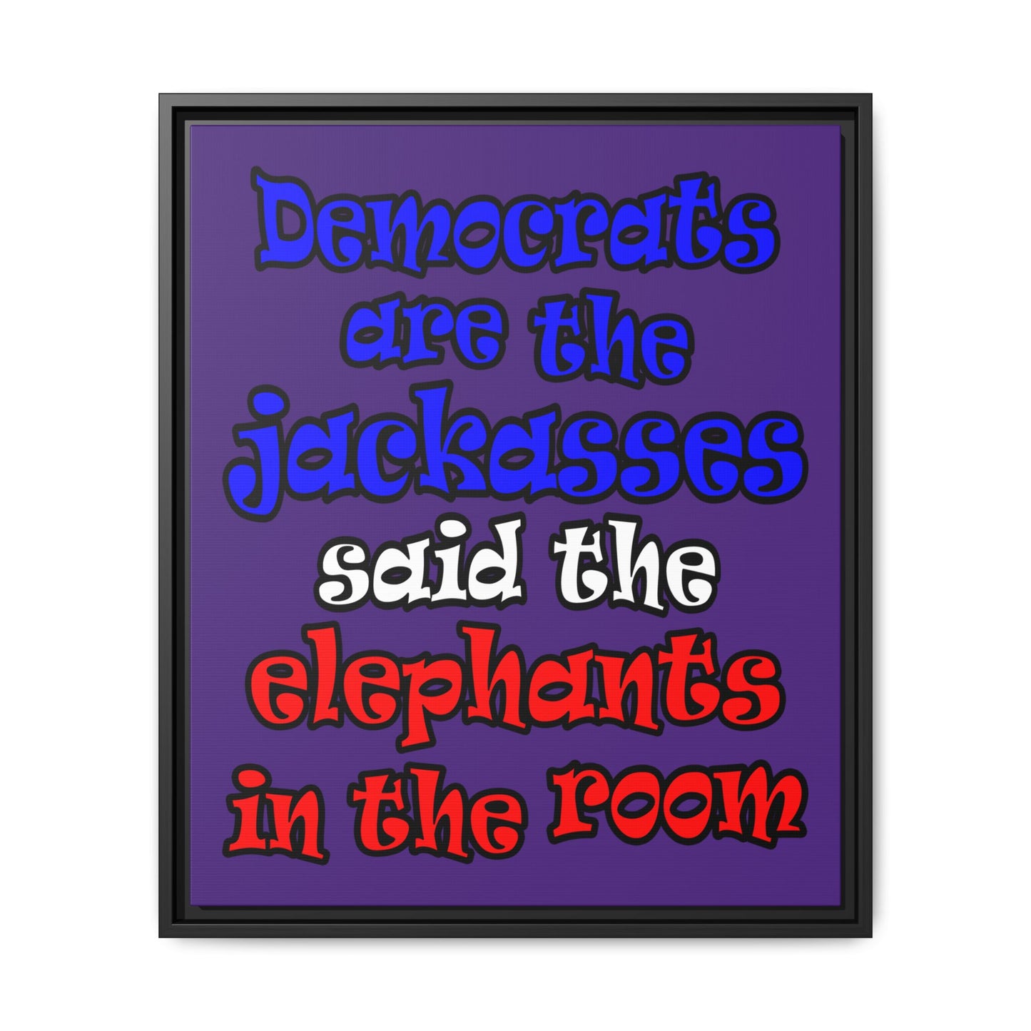 donkeys and elephants - framed canvas art (purple)