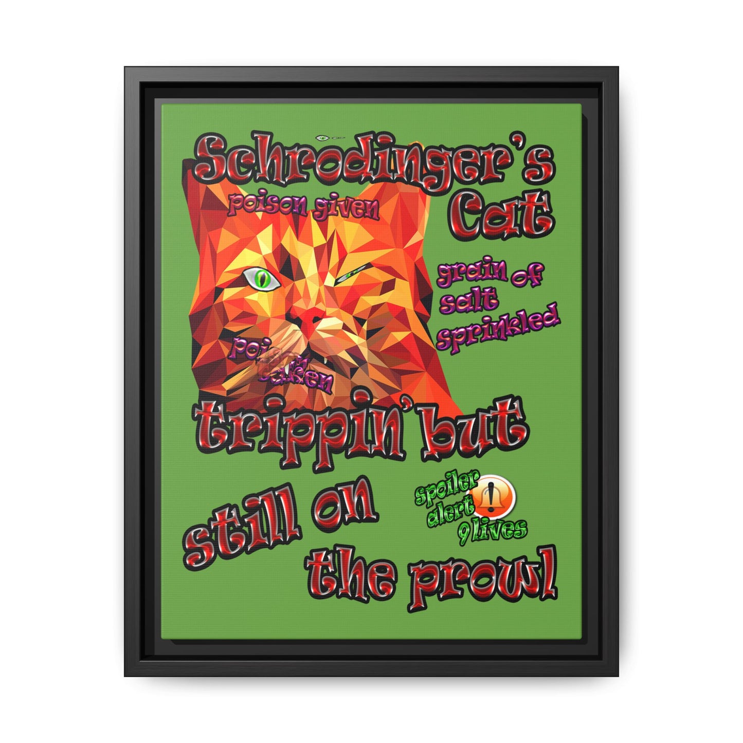 schrodinger's cat - framed canvas art (green)