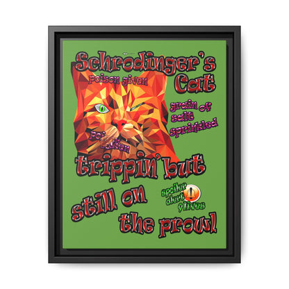 schrodinger's cat - framed canvas art (green)