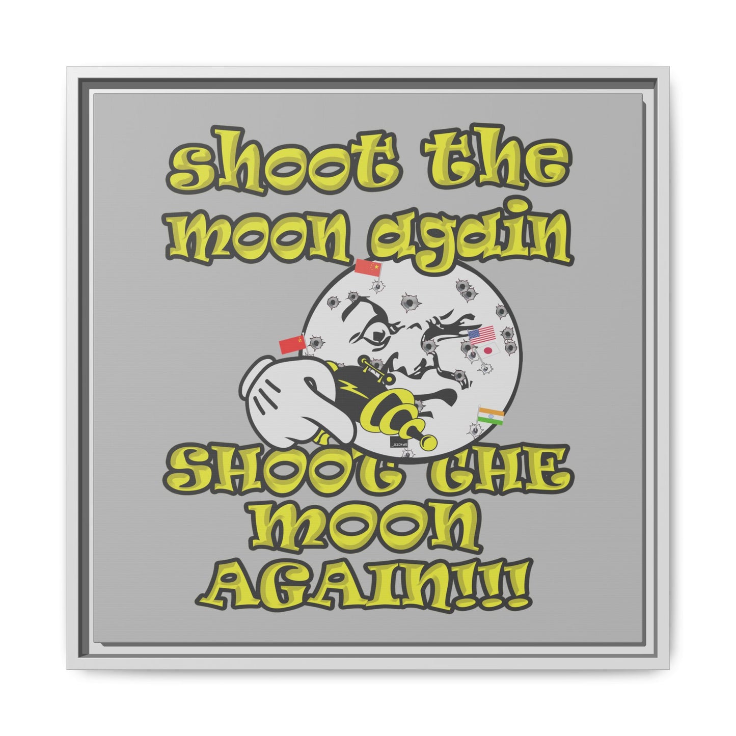 shoot the moon again - framed canvas art (light grey)