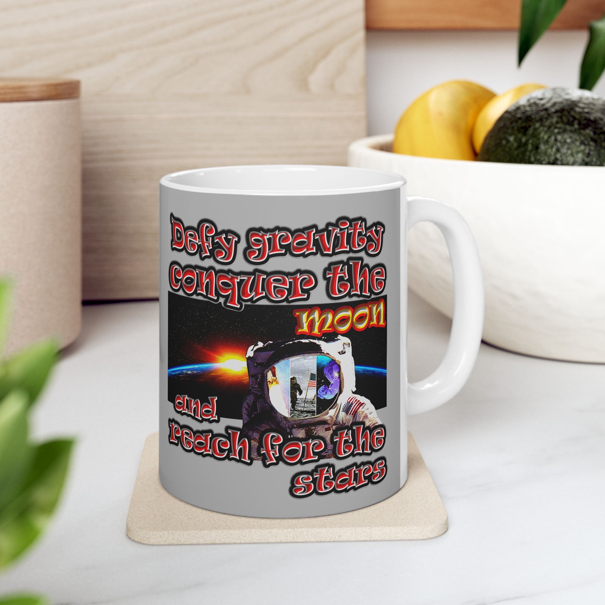 defy conquer reach - White Mug (light grey)