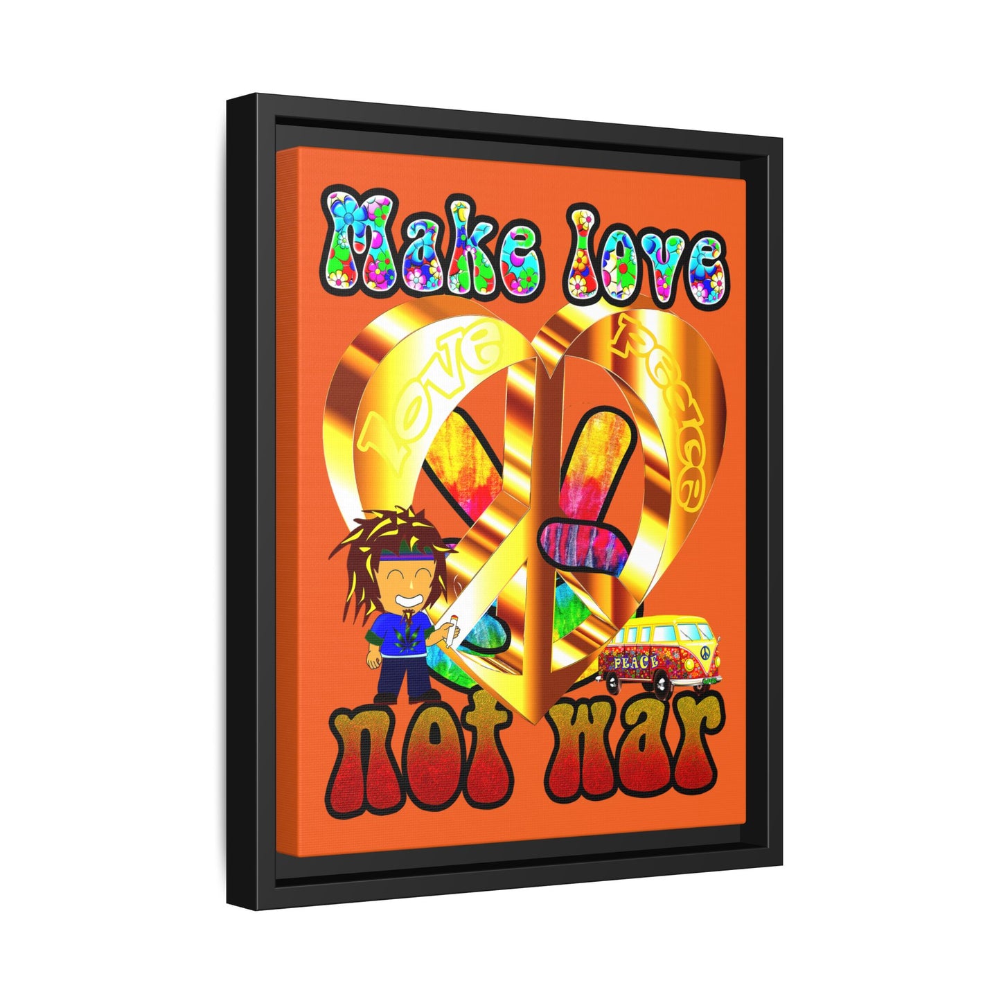 love peace - framed canvas art (orange)
