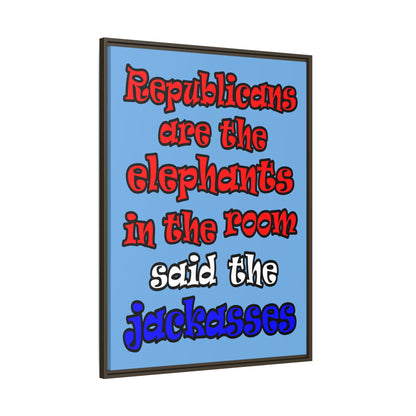donkeys and elephants - framed canvas art (light blue)
