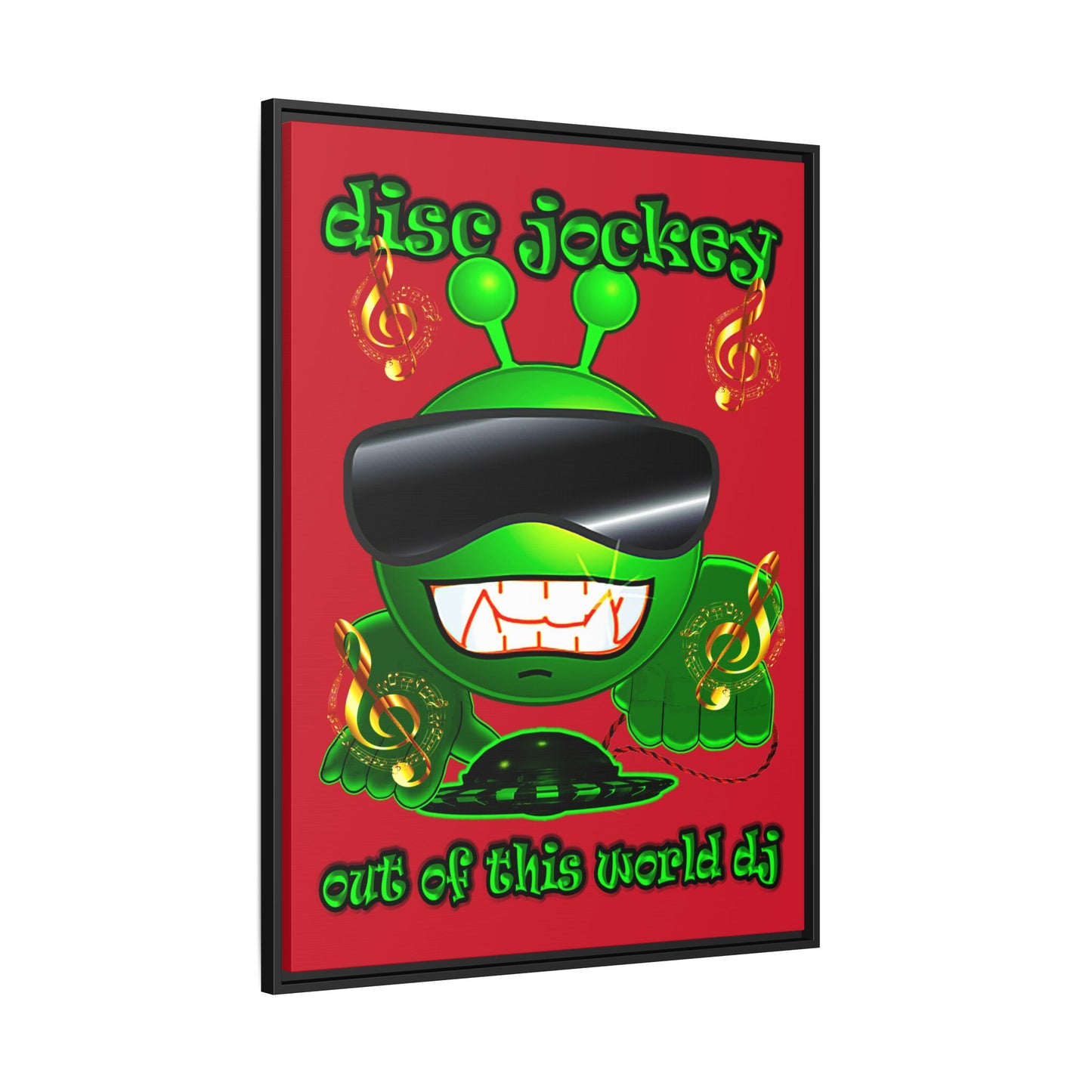 disc jockey - framed canvas art (dark red)